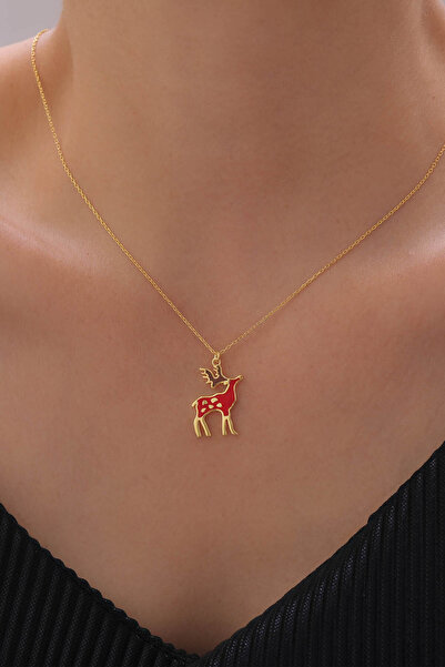 VAOOV 925 Ayar Gümüş Mineli Yılbaşı Geyik Figürü Kolye
