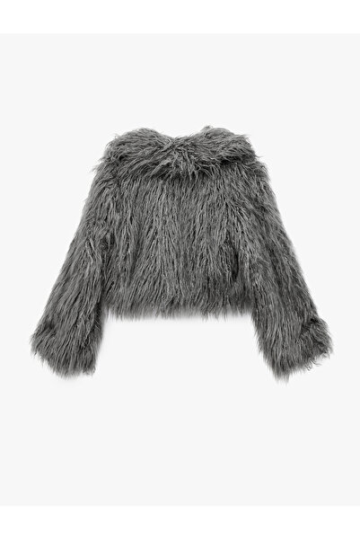 Koton Suni Faux Fur Coat Long Sleeve Shawl Collar Short