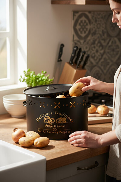 Bestofhome 2 Bölmeli Metal Patates Soğan Kovası 18 Lt