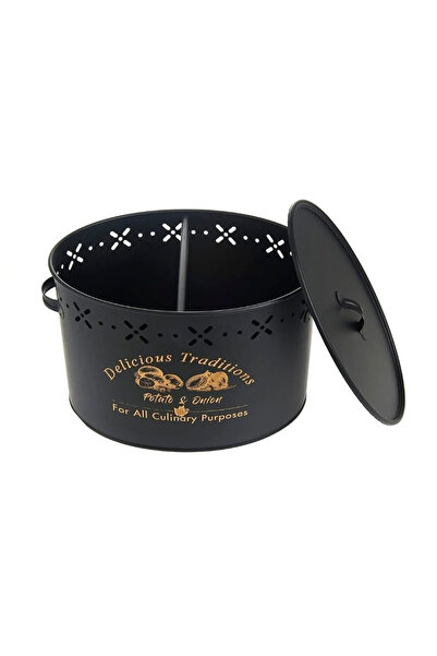 vayenahome 2 Compartment Metal Potato Onion Bucket Black 18 Lt