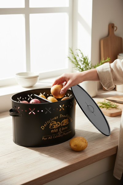 EVSTYLE Metal Bölmeli Patates Soğan Kovası Siyah - 18 Lt