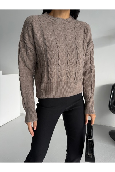 Gülçin Coşkun Γυναικείο πλεκτό πουλόβερ Crew Neck μεσαίου μήκους με πλέγμα μα...