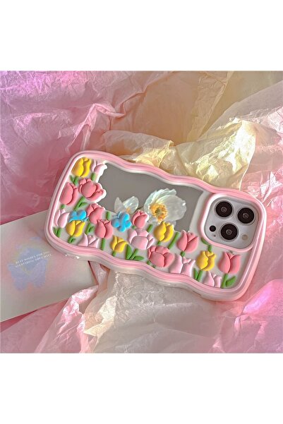 EDELFU iPhone 15 PRO MAX - Aynalı, 3D Lale Desenli, Yumuşak Silikon Dalgalı T...
