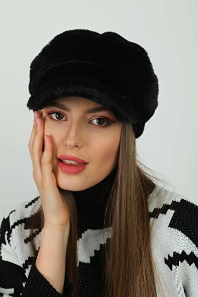 BALIENTE Pălărie neagră de pluș cu textura moale pentru femei