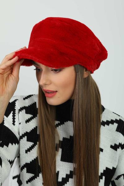 BALIENTE Red Plush Cap - Soft Textured Women's Hat