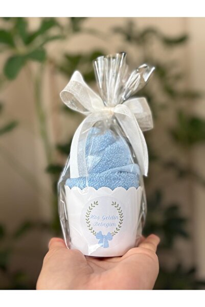 S&R 5 Adet Bebek Hediyelik Havlu Muffin Görünümlü Hoşgeldin Bebeğim Mavi