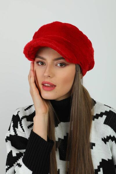 BALIENTE Red Plush Cap - Soft Textured Women's Hat