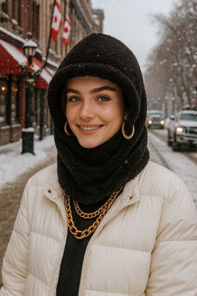 BALIENTE Siyah Unisex Kürk Boyunluk Kar Şapkası