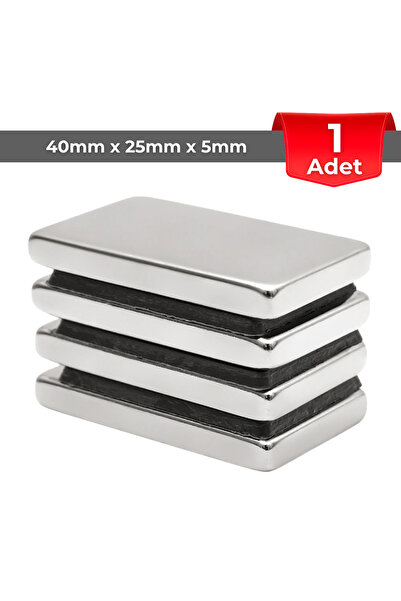 NeoHobi [1 Adet] Neodyum Mıknatıs Boy: 40mm En: 25mm Kalınlık: 5mm [40x25x5] NdFeB Güçlü Mıknatıs[NM117]