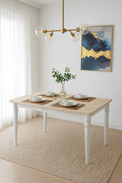 PLASMOB 70x120 Mutfak Masası Sultan Serisi Balkon Masası (Sadece Masa)-Traverten/Beyaz 70 x 120