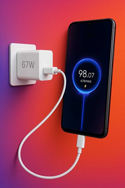 Generic 67W Hızlı Turbo Pro Şarj Adaptörü + Kablo | 2’si 1 Arada Güçlü Şarj Seti | Telefon, Tablet, Laptop