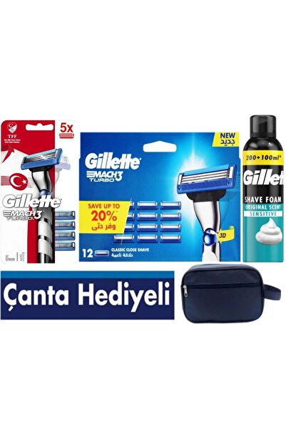 Gillette Mach3 Turbo 3d Makine 17 Adet Yedek Tıraş Bıçağı 250 ml Köpük Seyaha...