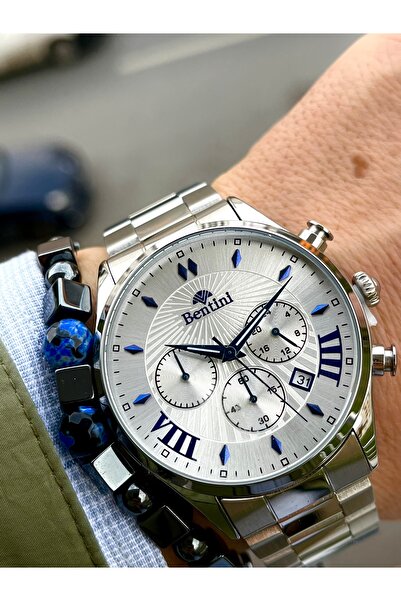 Bentini ساعة يد رجالية مضمونة مقاومة للماء من الفولاذ المقاوم للصدأ، حافظة فو...