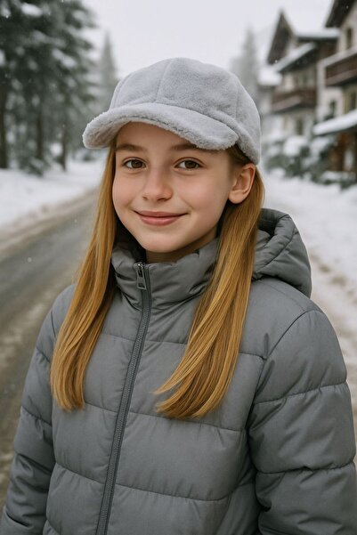 BALIENTE Gri Yumuşak Dokulu Peluş Kız Çocuk Kep Şapka