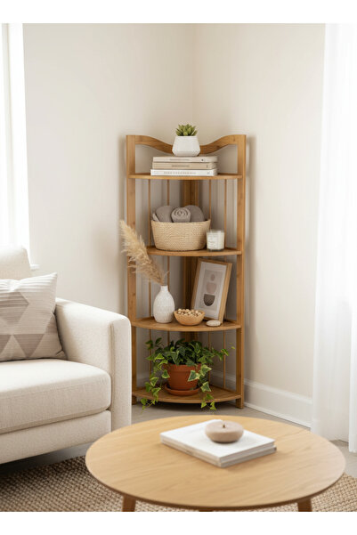 Living 4-Tier Wooden Corner Shelf – Compact and Multi-Purpose