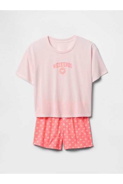 GAP Kız Çocuk Pembe Poplin Pijama Takımı
