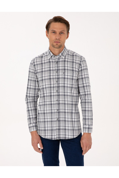 Pierre Cardin Lacivert Ekose Regular Fit Uzun Kollu Gömlek 50316754-VR033