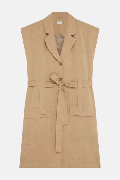 W Collection BEJ KETEN VİSKON MİDİ ELBİSE