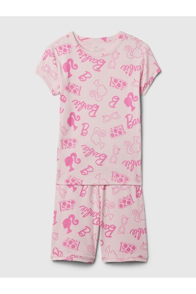 GAP Kız Çocuk Pembe Organik Pamuk Barbie Desenli Pijama Takımı