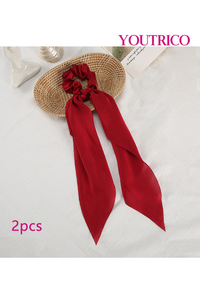 Youtrico 2pcs Satin-bow, long headband with a scrunchie,hair clips,Large hair ties- Gift /Birthday.red