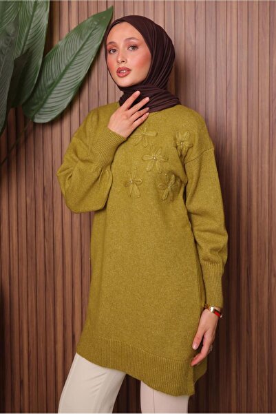 TRENDTESETTÜR Women's Green (Acid) Stone Detailled Knit Tunic t 1207