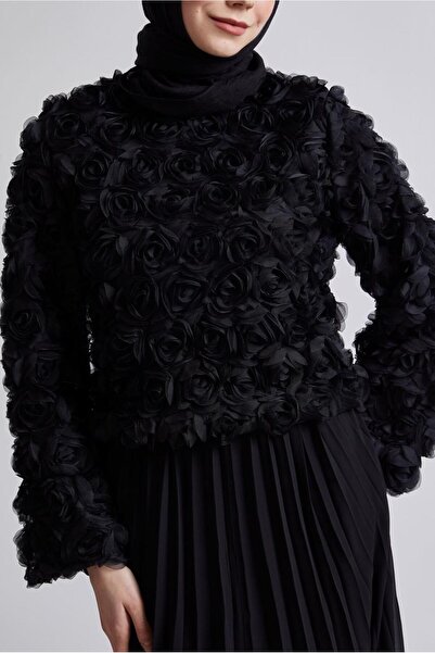 TRENDTESETTÜR Women's Black Rose Detail Bluz t 3916