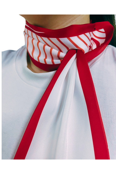 tarzınısec Atatürk Silüetli ve İmzalı Kırmızı-Beyaz Desenli Kravat / Eşarp / Fular