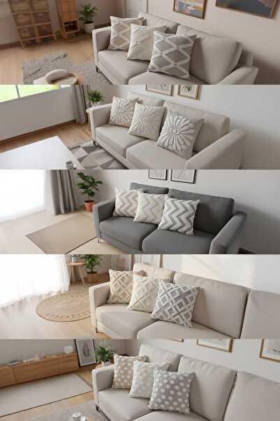 HAMUR Ecru Bella - Special Design Jacquard Patterned Decorative Pillow Cushion Cover