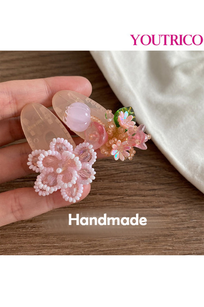 Youtrico مشبك شعر مصنوع يدويًا على شكل زهرة كريستالية وردية للأطفال، قطعتين