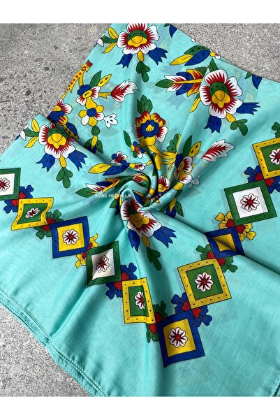 Sobe Hediyelik وشاح رأس بنمط زهور تركواز - مناسب للاستخدام اليومي وكهدية زواج