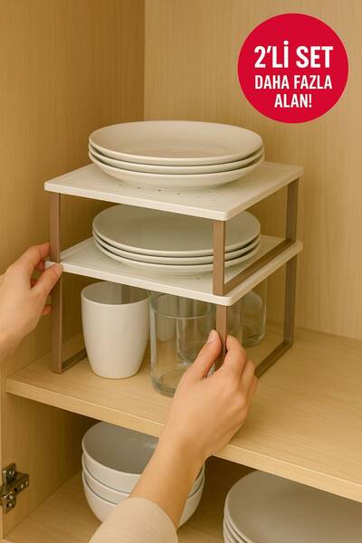 Open Home Concept 2’li Raf Yükseltici Set – Beyaz Tabla Açık Kahverengi Ayak ...