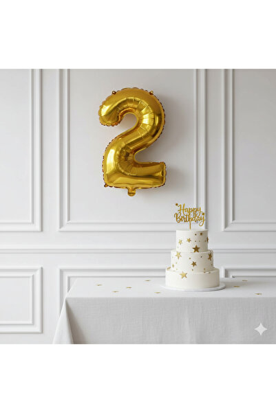 Deniz Party Store Gold Folyo Balon ( 2 ) Iki Rakamı 36 - 40 Cm