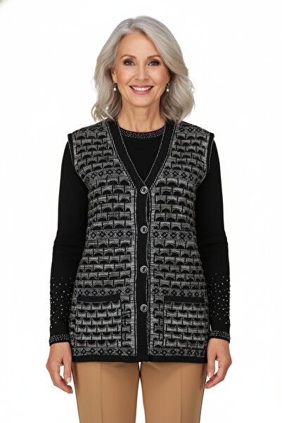 Oppland Kadın Kışlık Anne Yelek Pamuklu Triko Örme Şirin Simli Önden Düğmeli ...