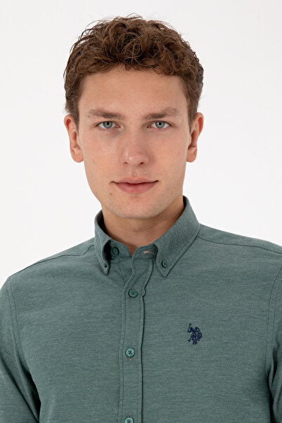 U.S. Polo Assn. Erkek Koyu Yeşil Uzun Kollu Basic Gömlek 50316723-VR079