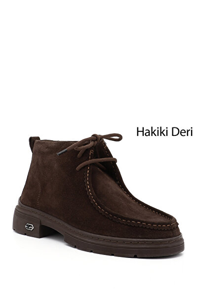 GÖNDERİ(R) Women's / Girls' Brown Suede Lace-Up Genuine Leather Comfort Boots