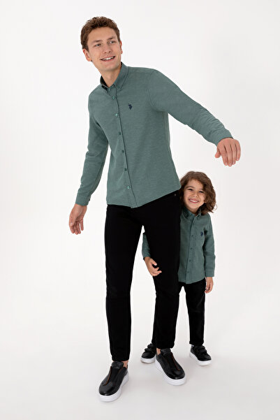 U.S. Polo Assn. Erkek Koyu Yeşil Uzun Kollu Basic Gömlek 50316723-VR079