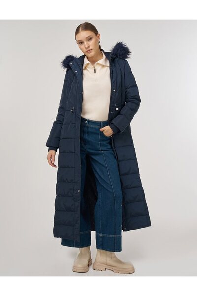 Kayra معطف مبطن بريش الأوز مع أزرار كبس، أزرق داكن