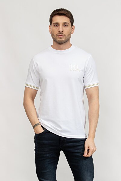 Karl Lagerfeld Erkek Bisiklet Yaka T-Shirt Beyaz