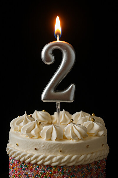 Genel Markalar Gümüş 2 Yaş Doğum Günü Rakam Mum