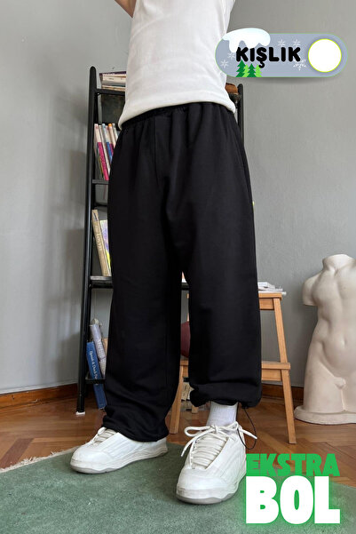 vladivosto Büyük Beden Ekstra Bol Siyah Gri Yazlık Paçası Ayarlanabilir Baggy Bol Kalıp Oversize Eşofman Altı