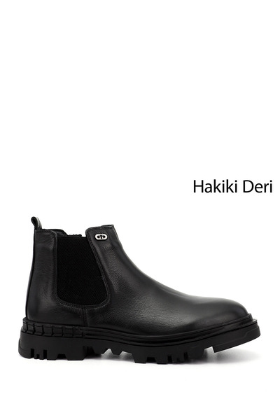 GÖNDERİ(R) Men's Black Zippered Genuine Leather Chelsea Boots