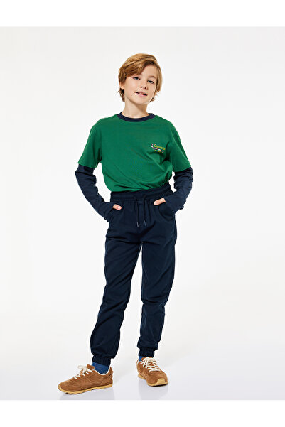 Koton Beli Bağcıklı Cep Detaylı Pamuklu Gabardin Jogger Okul Pantolonu