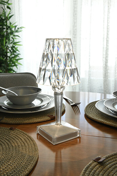 LUMINZO Kristal Şarjlı Dokunmatik Masa Lambası Abajur Gece Lambası 3 Işık Rengi Dim Özellikli Kulbit