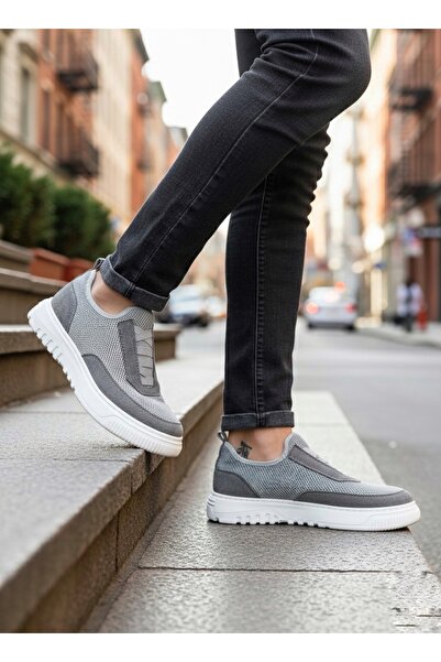BOA Ba0911 Special Knitted Knitwear Leather Powder Detailed Gray Casual Sports Shoes