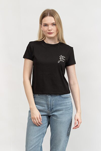 Calvin Klein تي شيرت نسائي أسود قصير الأكمام