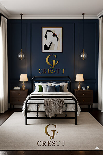 Crestj سرير معدني متين نفر لون اسود 190 سم * 90 سم