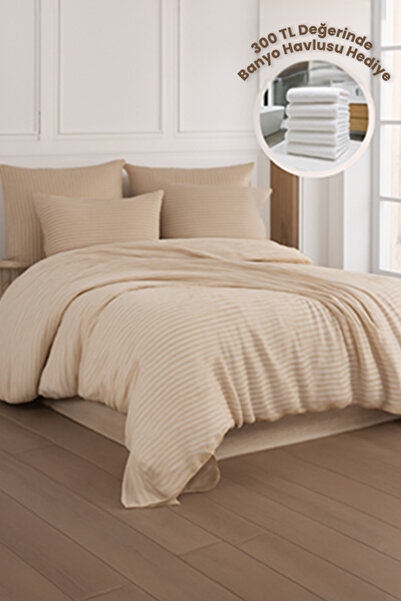 MOON SECRET Set de lenjerie de pat dublu din satin de bumbac de culoare premium Cappiccuno, fără cutie