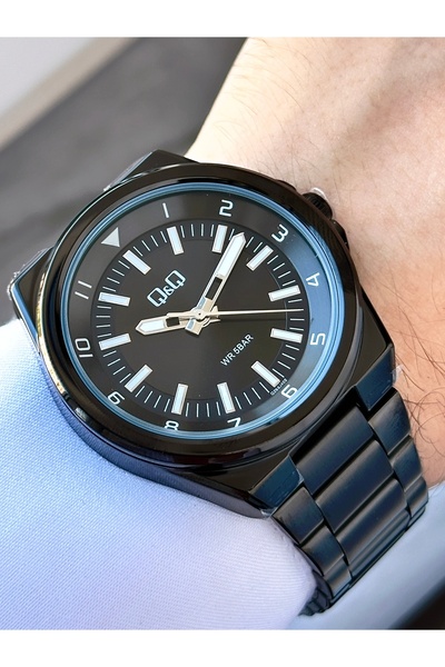 Q&Q Erkek Metalik Siyah Çelik Kordon Quartz Kol Saati - Siyah Kadran