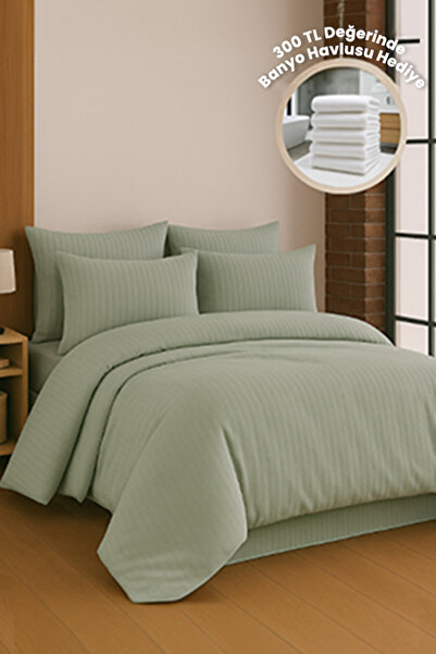 MOON SECRET Set de lenjerie de pat dublu din satin de bumbac de culoare verde apă premium, fără cutie