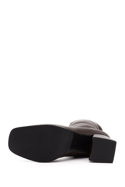 GÖNDERİ(R) Γυναικείες/Κορίτσια Καφέ Μπότες Stretch με Μπλουτό Χοντρό Τακούνι με Φερμουάρ